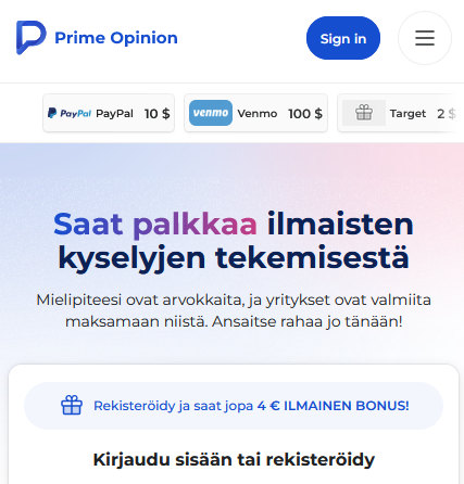 Prime Opinion - Ansaitse jopa 5 € per kysely